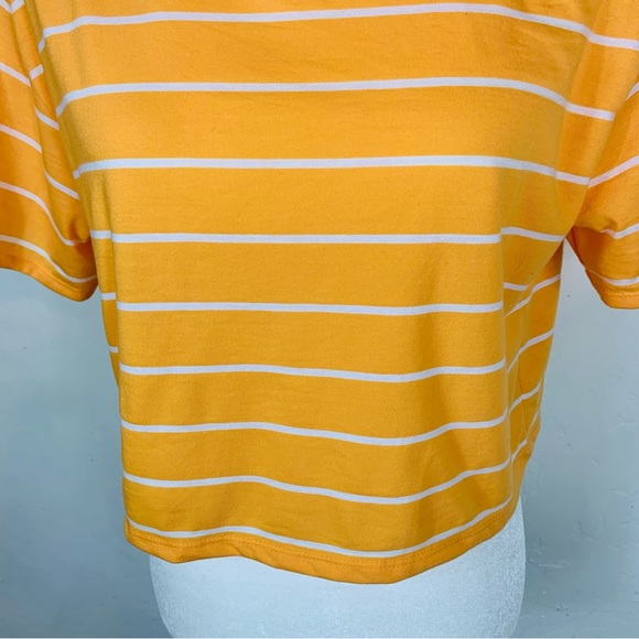 ASOS Size 8 Crop Top Shirt OPrange White Horizontal Stripes Short Sleeve Casual - Picture 3 of 7